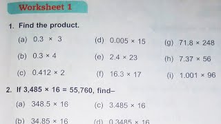 Dav Class 5 Math Unit 7 Worksheet 1  Multiplication amp Division of Decimals  madhubanclasses [upl. by Theodoric52]