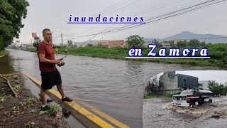 Inundaciones de Zamora y la Calzada Zamora Jacona y Recorriendo en bicicleta las calles encharcadas [upl. by Ennavoj94]