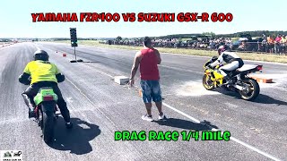 Yamaha FZR400 vs Suzuki GSXR 600 drag race 14 mile 🚦🚗  4K UHD [upl. by Herold]