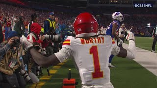 Xavier Worthys pylonreach TD brings Chiefs into a tie with Bills [upl. by Iat]