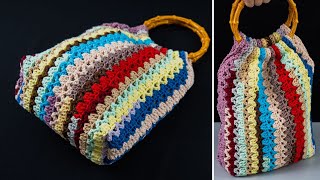 How to crochet a summer tote bag from yarn scraps easily [upl. by Penthea]