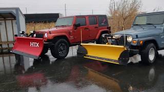 SNOW REMOVAL SET UP ON OUR JEEPS BOSS AND MEYER SNOW PLOWS [upl. by Ecinuahs]