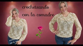 SUETER CANESU GRANNY CUELLO EN V A CROCHET PARTE1 FACIL Y RAPIDO CON LA COMADRE ❤ [upl. by Caines]