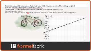 Lineare Funktionen Funktionsgleichung aufstellen – Textaufgabe Fahrrad [upl. by Elissa]