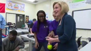 Premier Rachel Notley Tours Father Mercredi High School [upl. by Nerfe]