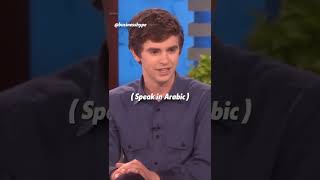 Freddie Highmore speaking Arabic 😂 shorts [upl. by Rickie]