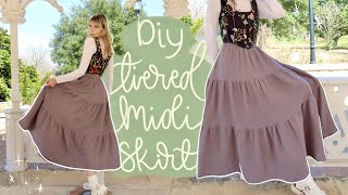 DIY Easy Tiered Ruffle Midi Skirt  Beginner Friendly Tutorial [upl. by Queri]