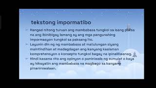 Tekstong Impormatibo  Pagbasa at Pagsusuri Ng Ibat iBang Teksto Tungo sa Pananaliksik [upl. by Immot925]