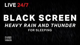 🔴 Heavy Rain and Thunder Sounds for Sleeping  Black Screen  Thunderstorm Sleep Sounds Live Stream [upl. by Cilka470]