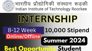 IIT Roorkee Internship Program Stipend 10000 RS  Any College Student Any Branch  Intern 2024 [upl. by Ecirb105]