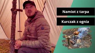 Namiot z tarpa  Kurczak z ognia  Ekipa w lesie  Bushcraft z piesem [upl. by William]