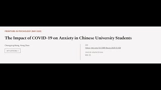 The Impact of COVID19 on Anxiety in Chinese University Students  RTCLTV [upl. by Eidarb]