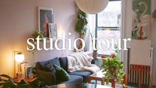 Artist studio tour  Brooklyn home illustration studio replete with lush plants amp colorful art [upl. by Lekcar]