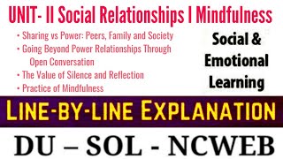 Social Relationships I Mindfulness UNIT II  SOCIAL AND EMOTIONAL LEARNING  Must Watch 🔥 [upl. by Gwenni]