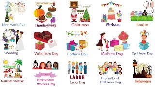 Holidays and Special Events Vocabulary Words  List of Holidays in English [upl. by Justina]