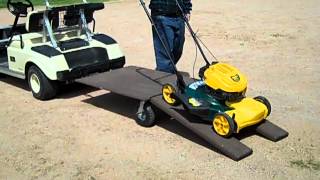 Villager stow and tow golf cart Utility trailer swivel wheel with ramps [upl. by Ellesig677]