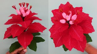 How to Make Poinsettia Flower From Crepe Paper  Paper Flowers Decoration  DIY Paper Craft [upl. by Brigitta766]