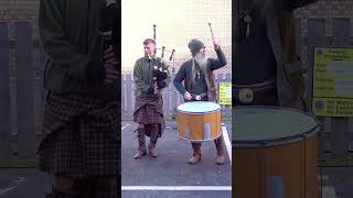 Thundering drums of Scottish street band Clanadonia playing Scotland the Brave in Perth shorts [upl. by Noeht]