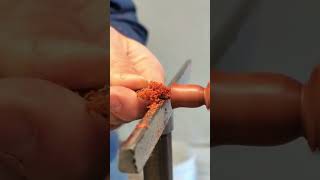 Wood turning artist turns a small piece of jatoba wood into a miniature cup [upl. by Ruben]