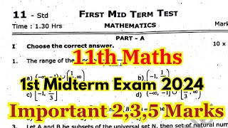 11th maths first mid term question paper 2024  11th maths first mid term important questions 2024 [upl. by Rofotsirk]