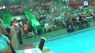 Linas Kleiza wipes out on slippery floor in Kaunas [upl. by Story]