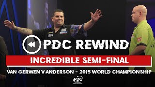 BRILLIANT SEMIFINAL Anderson v Van Gerwen  2015 World Championship Semi Final [upl. by Ydac759]