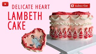 How to Make a Delicate Vintage English Piped Heart Lambeth Cake ganache royal icing [upl. by Jarin778]