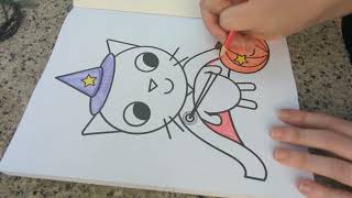 Relaxing Halloween ASMR Coloring a Witch Cat in a Spooky Salem Graveyard 🌙👻 [upl. by Binnings]