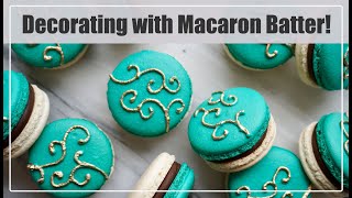 Decorating with Macaron Batter  Piping macaron batter on top of macaron batter before baking [upl. by Bik]