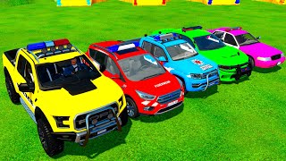 TRANSPORTING COLOR FORD POLICE MERCEDES VOLKSWAGEN FORD MUSTANG POLICE   Farming Simulator 22 [upl. by Hsatan]