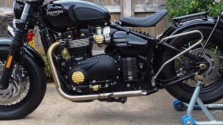 Triumph Bonneville Bobber MOTONE Finally drops the H BOMB Full Hpipe CAT delete Exhaust system [upl. by Adien179]