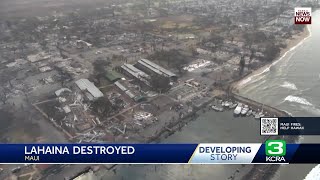 Aerial video surveys the damage at Lahaina from Maui wildfire [upl. by Atteloj]