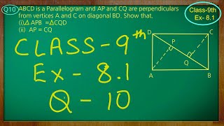 Class  9th Maths  Quadrilaterals  Ex 81 Q no 10 solved ncert cbse [upl. by Hulburt]