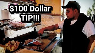 GIVING 100 DOLLAR TIP in Mexico  Mexican Street Taco Stand  BEAUTIFUL Reaction At The End [upl. by Virginie]