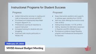 MVSD Annual Budget Meeting  02272024 [upl. by Fannie]