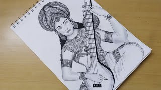 How to draw Mandala art of Maa Saraswati  Zentangle Doodle art  Navaratri drawing  Durga puja [upl. by Ankney]