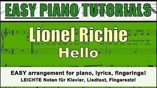 LIONEL RICHIE  Hello  EASY tutorial for piano  fingerings  lyrics [upl. by Pollitt]