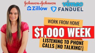 1000 Week Listening To Recorded Calls No Talking Work From Home Job  No Degree Needed  USA [upl. by Ever]