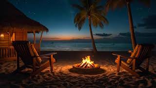 Campfire on the Beach Sounds for Focus  Crackling Fire amp Ocean Waves for Relaxation [upl. by Berta]