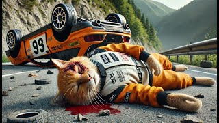 Cat Racing Car Accident Sad Story cat cute ai catlover catvideos cutecat aiimages [upl. by Lliw]