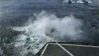 Navy CH46 Helicopter Misses Landing Deck at Sea Crashes [upl. by Aihsar]