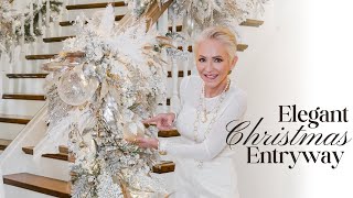 Elegant Christmas Decor for Your Home  Dreamy White Christmas Entryway  Staircase Reveal [upl. by Yllaw]