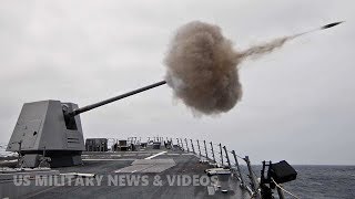 Mk 110 Bofors 57 mm  Mk46 30mm  Mk 45 Mod 4 Naval Gun System In Action [upl. by Oratnek]