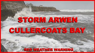 Storm Arwen at Cullercoats Bay  Red Weather Warning for NE England [upl. by Retsam]