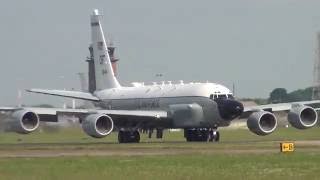 USAF RC135V  KC135R takeoff from Mildenhall 15072016 [upl. by Marfe606]