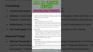 MBA HR Fresher Resume Format hr hrgeneralist mba resume [upl. by Viole]