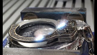 Real Time 4K Fiber Laser Deep Metal Engraving Smith amp Wesson Handcuffs [upl. by Sucramrej89]