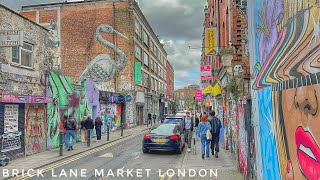 London Walk  Brick Lane Sunday Market  April 2023  Whitechapel Columbia Road Flower Market [upl. by Photima249]