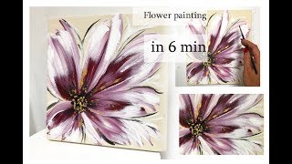 How to draw EASY flower painting on canvas  in 6min Acrylic painting on canvas [upl. by Hearsh]