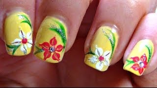 Summer Lily Nail Art Design Tutorial Perfect for short nails [upl. by Korff]